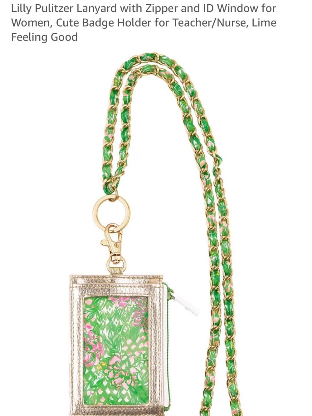 Lilly Pulitzer Green and Gold Card Holder Lanyard